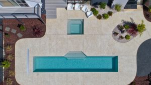 12m lap pool in a sandstone shimmer finish overhead view